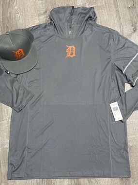 Detroit Tigers Grey Hoodie Pullover with Orange Logo and matching cap